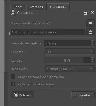 Panel de grabación de Krita